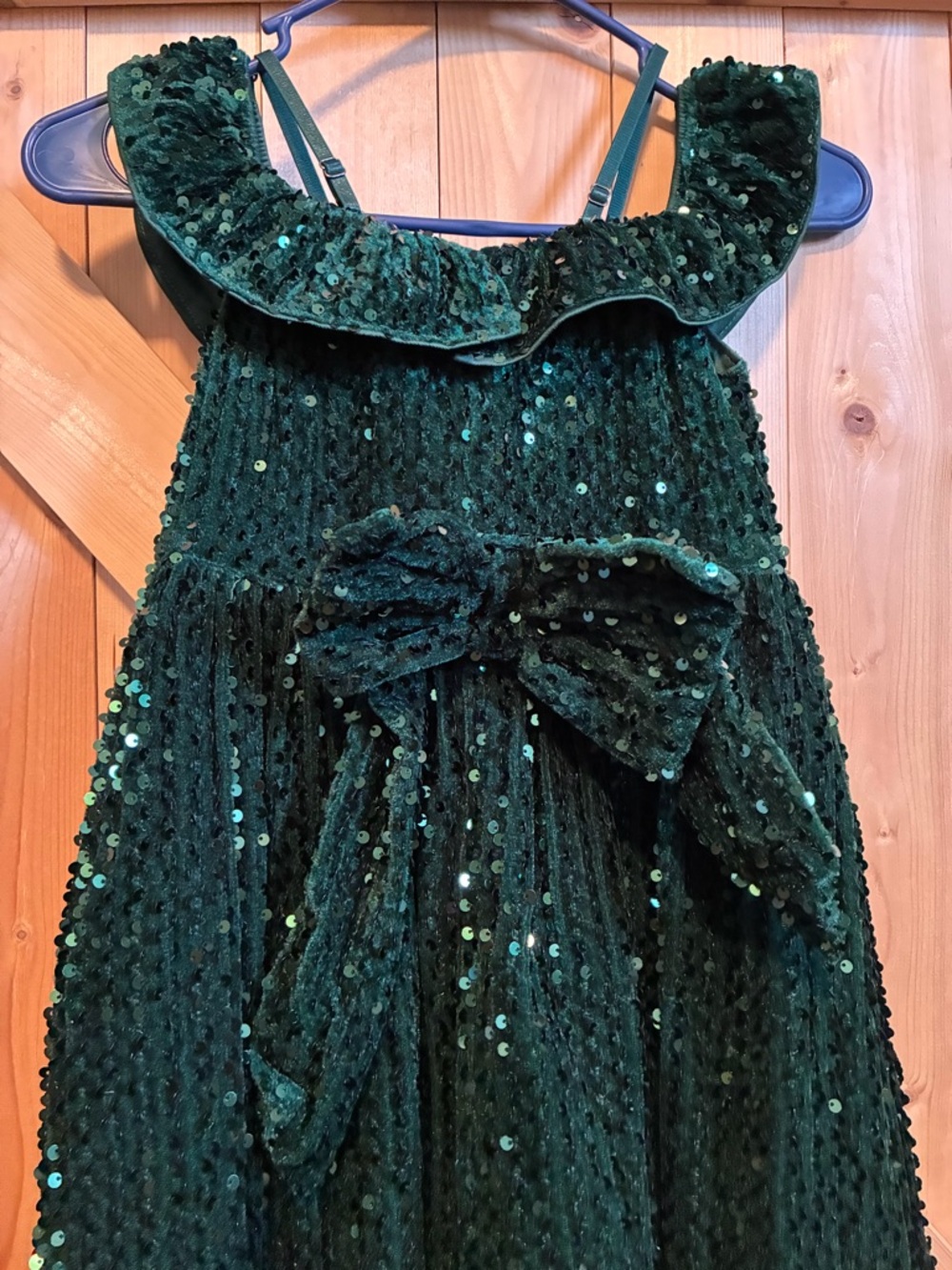 Grace Karin Emerald Green Sequin Velvet Party Dress with Bow Size 7